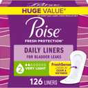 Poise Daily Liners, Incontinence Panty Liners for Bladder Leaks, 2 Drop Very Light Absorbency, Regular Length, 126 Count of Pantiliners, Packaging May Vary