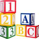 LLOERE 6 Pcs Friend Street Party Decoration, ABC and 123 Alphabet Graduation Back to School Decoration, Toy Block Boxes Favor Balloon Boxes Inspire Story Birthday Party Decor for School Baby Shower