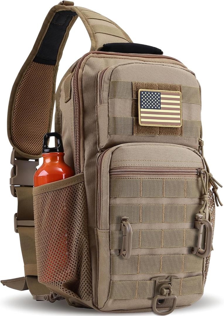 Rover Sling Pack Tactical Shoulder Sling Bag Backpack with Bottle Holder Crossbody Chest Bag, Coyote