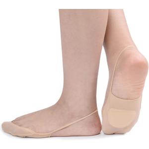 Flammi 6 Pairs Women Ball of Foot Cushion Socks Ultra Low Cut Liner Socks with Sling No Show Padded Half Socks for Heels (8.5-10, 6 Pairs- Beige-ice Silk)