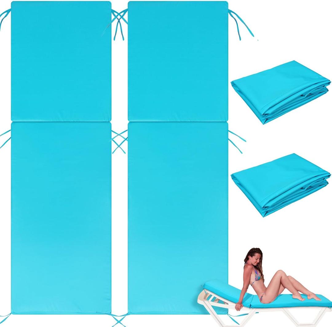 2 Pcs Outdoor Chaise Lounge Cushion Covers (Not Includes Cushion) 80 x 26 x 4 Inch Waterproof Replacement Patio Pool Lounge Chaise Chair Slipcover with Zipper Ties for Furniture(Lake Blue)