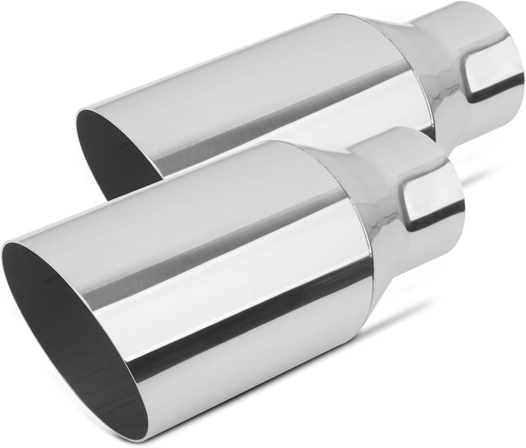 2.5 inch Inlet Exhaust Tip, 4" Outlet 9" Overall Length Stainless Steel Exhaust Tail Pipe, Weld-On, Rolled Edge, Slant Sleek Angle Cut, Polished Tailpipe, Silvery, 2Pcs