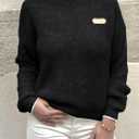 Saodimallsu Womens Sweaters Crew Neck Long Sleeve Knit Contrast Piping Stripe Lightweight Casual Fall Pullover Tops 2025 (Black)