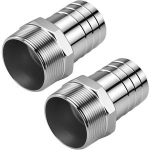 Stainless Steel 2" to 2" NPT Male Threaded Hose Barb Fittings, 2PCS 2in to 2in NPT Male Hose Barb Connectors for Water Air Gas Pipes