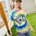 SunFoucs Girls Kids Shirts Size 5-12 Tie Dye Casual Tshirt Short Sleeve Crewneck Tee Top (8-9 Years, Butterfly 04)