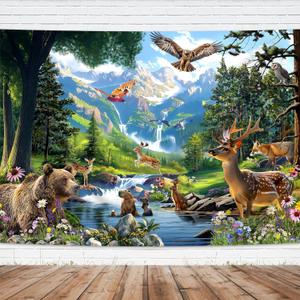 Imirell Wild Animal Backdrop 7Wx5H Feet Rainforest Mountain Safari Jungle Tropical Tree Woodland Polyester Fabric Kids Baby Shower Birthday Photography Backgrounds Photo Shoot Decor Props Decoration