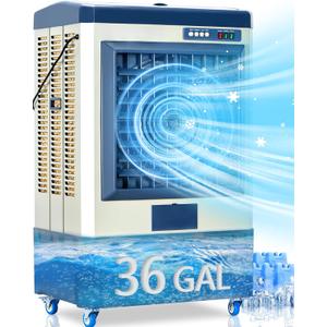 Uthfy 8979 CFM Swamp Cooler, 58" Evaporative Air Cooler with 36 Gal Water Tank, 5 Ice Box, 120 Oscillation, Portable Air Conditioner with 3 Speeds, Outdoor Cooling Fan for Garage, Patio, Factory Use