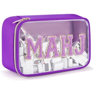 Mahjong Tiles Bag,Empty Thickened American Mahjong Bag with Zipper Suitable for 1.2"(30mm) Standard Size Waterproof Mahjong Storage Case Accessories Gifts for Game Lover Travel Women (Purple)