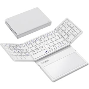 GEODMAER Foldable Bluetooth Keyboard, Portable Full Size Folding Keyboard with Large Touchpad, Numeric Keypad, PU Leather, Wireless TravelKeyboard for Windows Android Mac(White)