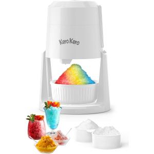 Kero Kero Snow Cone Machine - Shaved Ice Machine with 2 Ice Molds & Adjustable Blades - Ice Shaver for Fluffy or Crunchy Texture, Shaved Ice for Snow Cones, Slushies, Portable & Easy to Use. White