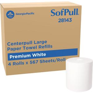 Georgia-Pacific SofPull Centerpull Large Premium Paper Towels, Commercial Bathroom Dispenser Rolls, 567 Sheets Per Roll, 4 Rolls Per Case, White, 28143, 4 Count