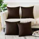 OTOSTAR Set of 4 Decorative Throw Pillow Covers Soft Velvet Solid Square Pillow Cases Luxury Cushion Covers Case for Sofa Car Patio Bedroom Living Room 18x18 Inch, Chocolate Brown