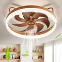 KDZ Low Profile Ceiling Fans with Lights and Remote, 20'' Fandelier Ceiling Fans with Remote App, Flush Mount Wooden Ceiling Light with 6 Speeds for Bedroom Living Room