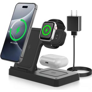 Wireless Charging Station for iPhone : 3-in-1 Charger Stand Multiple Devices Compatible for iPhone 16e 16 15 14 Pro Max 13 12 11 for Apple Watch 10 9 8 7 6 5 4 3 2 Se and Ultra for Airpods 4 3 2 Pro