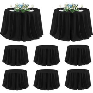 sancua 120 Inch Round Tablecloth Black, 8 Pack - Circle Polyester Fabric Table Cloth for Wedding Party Reception Banquet Birthday, Washable Formal Table Cover (Fit 48-96 Inch Tables)