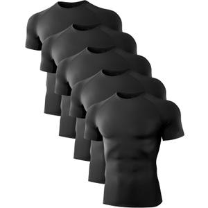 Dalavch 5 Pack Mens Compression Shirts Short Sleeve Cool Dry Sports Athletic Workout Base Layer Undershirt T-Shirt Tops (Black, M)