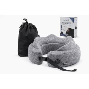 Alypri Inflatable Memory Foam Travel Neck Pillow – Auto-Inflating with Twist Valve, Adjustable Cervical Support for Airplane, Car & Office – Compact, Lightweight & Portable – (Gray)