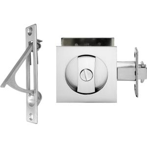 Pocket Door Lock with Edge Pull, Privacy Door Hardware Suitable for Bathroom Bedroom etc Recessed 2 Sided, 2 3/ 8" Backset, Invisible Hardware for 1 3/ 8” to 2 3/ 16” Thickness Door (Sliver+Edge Pull)