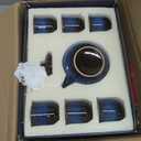 Layhit Japanese Asian Tea Set for Adults with 1 Teapot 6 Cups 1 Tray Traditional Portable Japanese Kiln Altered Glaze Porcelain Tea Set for Women Mother's Day Gifts (Blue)