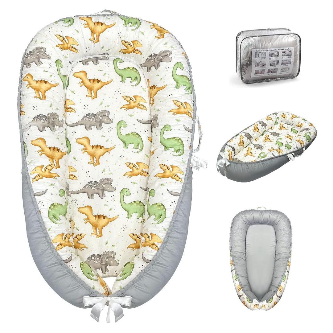 Baby Lounger for Newborn, Baby Nest Cover Breathable and Soft Cotton, Infant Lounger with U-Shaped Safety Bumper for Cozy Comfort Essentials (Dinosuars)