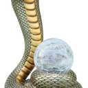 Solar Snake Statue Garden Decor, 14.2" Tall Resin Animal Figurine with Glowing Green Eyes & LED Crackle Glass Globe, Weatherproof Outdoor Yard Sculpture, Mysterious Gift for Patio Lawn