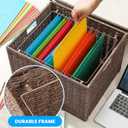 Cinnvoice Extra Large Decorative File Box 18 x 16 x 13 in Wicker Seagrass File Basket Organizer for Letter Legal Size Hand Woven Hanging Filing Cabinet with Lid for Office Paper Rope, Dark Brown
