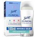 Secret Clinical Strength Antiperspirant Deodorant for Women, 100hr Sweat & Odor Protection, Free & Sensitive, 3X Stress Protection with Hyaluronic Acid, PH Balanced, Invisible Solid, Unscented, 2.6 oz