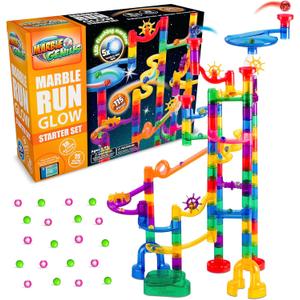 Marble Genius 115 pcs Glow Marble Run Track Race Starter Set for Kids Age 4+, Glow in The Dark, STEM Educational Building Block, Color Instruction Manual, for Kids