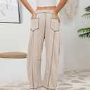 Athlisan Womens Baggy Barrel Pants Wide Leg Lounge Drawstring Sweatpants with Pockets (Beige, S)