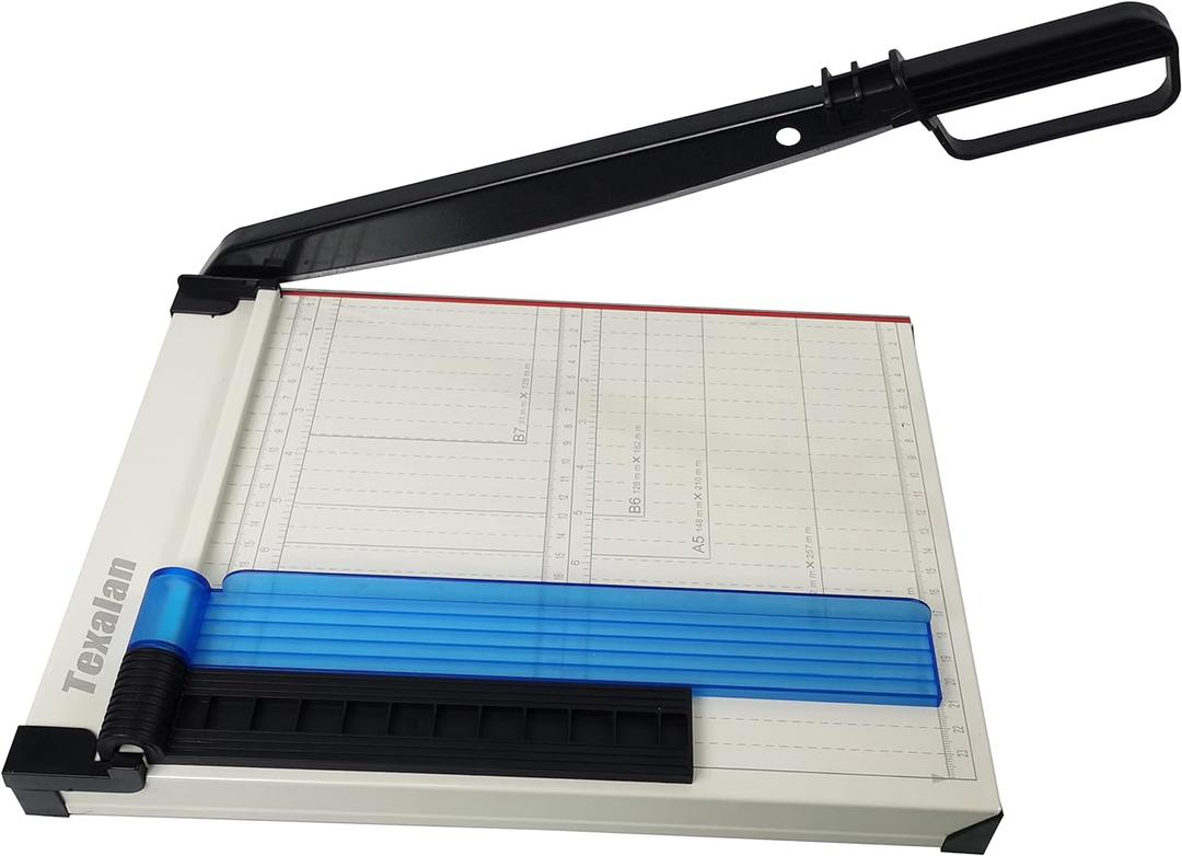 TEXALAN(R) Paper Cutter Letter Size Paper Trimmer 12 Cut Length 12 Sheet Capacity Guillotine Paper Photo Cutter with Magnet Clamp, Paper Guide, Size Guideline