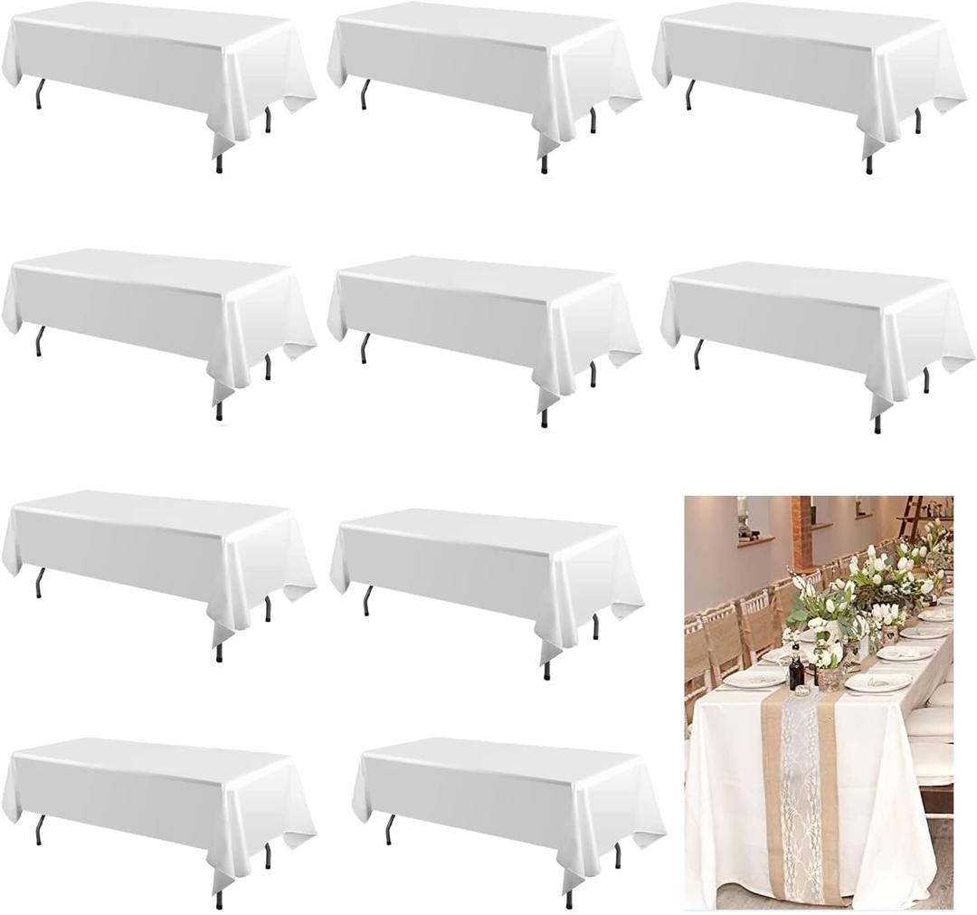 10Packs White Table Cloth Rectangle,Polyester Table Cloth, Wrinkle Resistant Washable Polyester Table Cover for Wedding Dining Table Buffet Parties and Camping. (White, 60 x 102 Inch 10Pack)