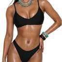 SHENHE Women's Floral Bikini Set 2 Piece Criss Cross Tie Back Low Rise Boho Swimsuits, S, Black
