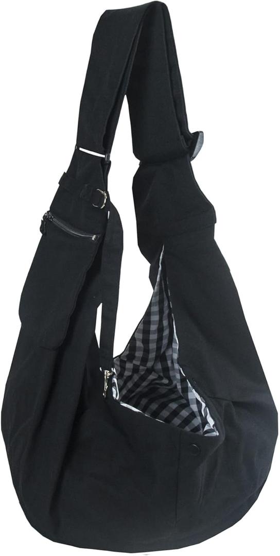 Pet Sling Carrier Adjustable Shoulder Strap Puppy Tote Hands Free Reversible Pet Backpack for Outdoor Travel Black