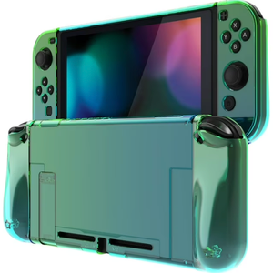PlayVital Upgraded Dockable Case Grip Cover for Nintendo Switch, Ergonomic Protective Case for Nintendo Switch, Separable Protector Hard Shell for Joycon - Gradient Translucent Green Blue