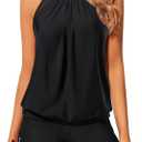 Yonique Tankini Swimsuits with Shorts - Tummy Control Two Piece Blouson Bathing Suits High Neck Swimwear (Medium, Black)