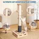 30.3 Inch Large Cat Scratching Post, 4-in-1 Interactive Maze Base with Cat Self Groomer, Natural Pine Wood & Premium Sisal Scratching Pole, Anti-Slip Detachable Design for Indoor Cats