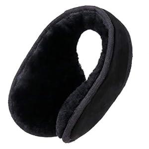 MaxW Winter Wool Ear Muffs for Men and Women Cute Fluffy Earmuffs Soft Cozy Outdoor Ear Warmer Black