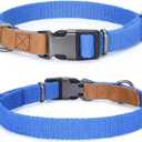 Mile High Life Dog Collars | Soft Cotton Dog Collars w Heavy Metal Buckle | Classic Puppy Collar w Premium Genuine Leather Tips | Pet Collars for Large Dogs (Blue) (Medium (Pack of 1))