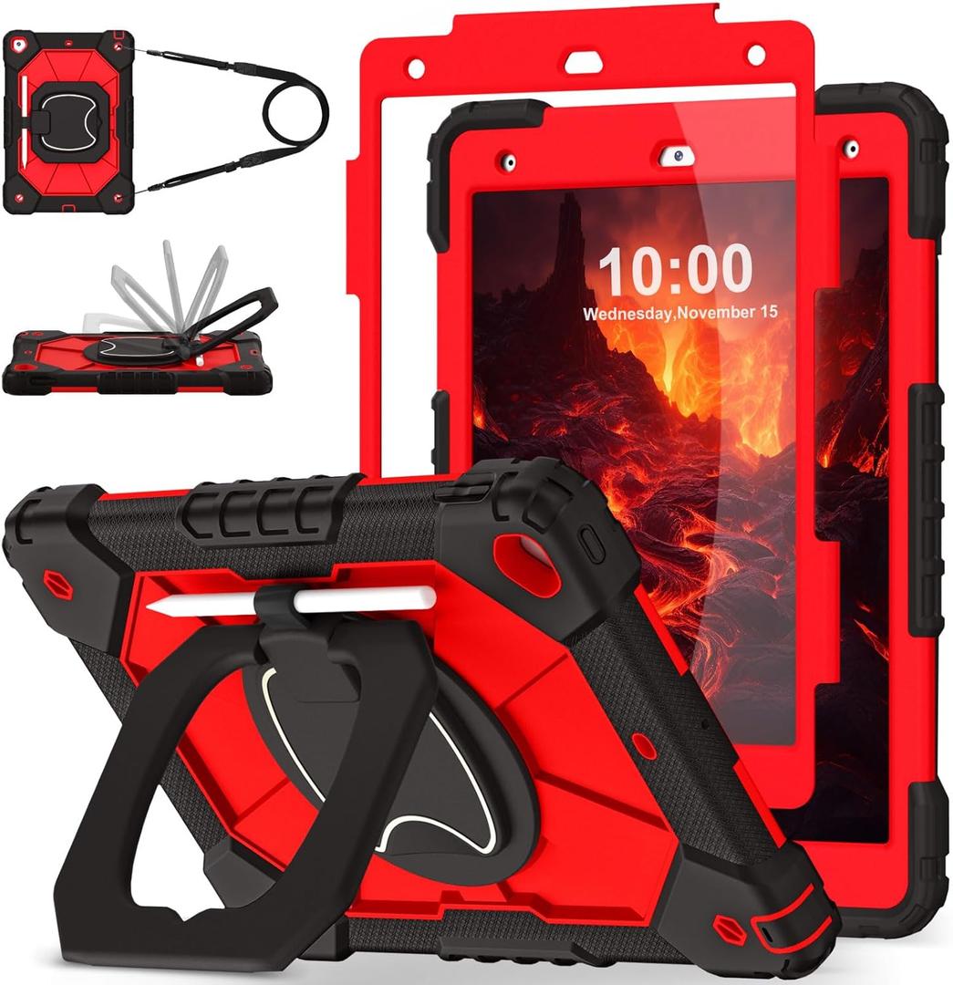WESOROL Case for iPad 9th/8th/7th Generation 10.2 Inch (2021/2020/2019),Full-Body Drop Protection 9th Generation iPad Case with Rotating Stand Screen Protector Pencil Holder Holder, Black Red