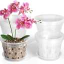 RAOOKIF Orchid Pots with Saucer for Repotting,  Pack 3 Inch Orchid Pots with Holes, Side Holes Creates Better Conditions for The Orchids to Grow (3inch)