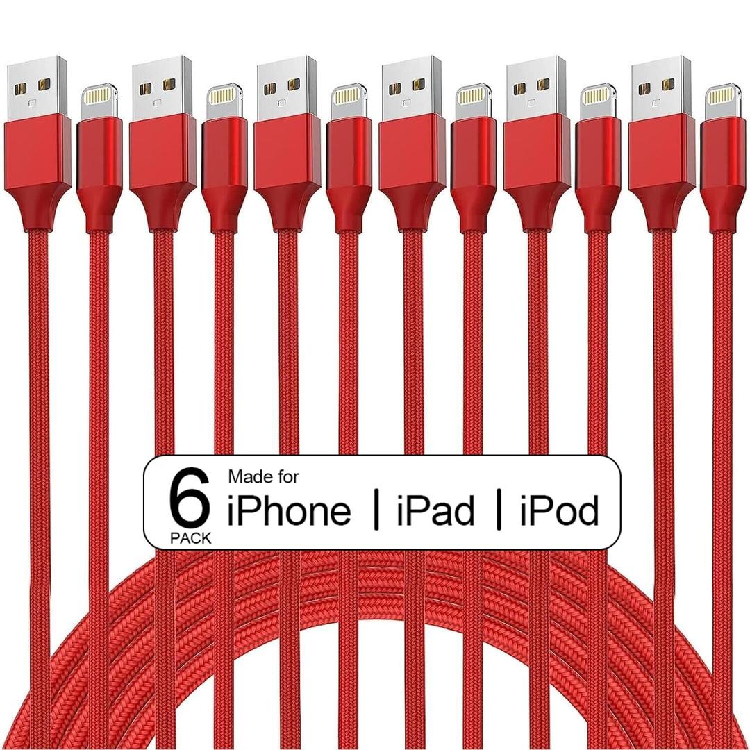 iPhone Charger 6PACK-3/3/6/6/6/10 FT Apple MFi Certified Long Lightning Cable Fast Charging Nylon Braided USB Charging Cable High Speed Transfer Cord for iPhone 14 13/12/11 Pro Max/XS MAX/XR/XS/X/8/7