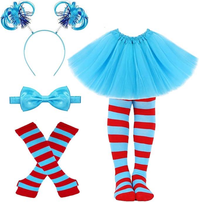 World Book Day Thing Costume Include Tutu Skirts Ponytail Headbands Bowties and Striped Knee Socks Medium
