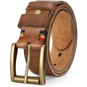 SANSTHS Mens Full Grain Cow Leather Belt Heavy Duty Work Belt Casual Every Day Belt for Jeans, Size: 32-36in