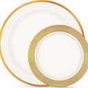 Boocikey Gold Plastic Plates, 40 Pcs White and Gold Plastic Plates, Include 10.25 inch Dinner plates & 7.5 inch Dessert plates for Party Wedding Birthday Thanksgiving