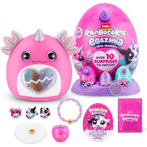 Rainbocorns Eggzania Mini Mania Axolotl Plush Surprise Unboxing with Animal Soft Toy, Idea for Girls with Imaginary Play by ZURU