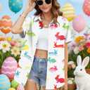 Easter Shirts for Women Cute Bunny Rabbit Graphic Button Down Blouses Happy Easter Short Sleeve Shirt (White, XXL)