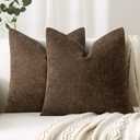 Woaboy Set of 2 Textured Throw Pillow Covers Decorative Soft Accent Square Chenille Pillowcases Neutral Farmhouse Modern Home Decor for Couch Sofa Bedroom Living Room 20x20 Inch, Brown Chocolate