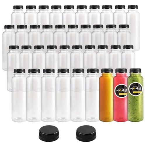 Kaderron 48pcs 8oz Plastic Juice Bottles with Caps, Empty PET Disposable Plastic Bottles, Clear Bulk Drink Containers with Black Tamper Evident Lids for Juicing, Drinking and Other Beverages