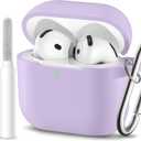 for Airpods 4th Generation Case Cover(2024),Soft Silicone Full Protective Case for AirPods 4 Case with Keychain & Cleaner Kit,Compatible with Apple Airpods 4 for Women,MenLightpurple