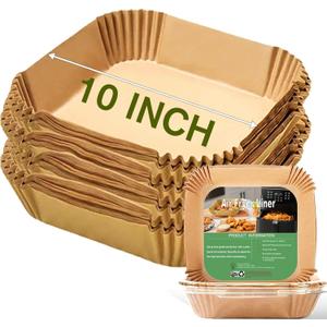 10 Inch Largest Square Air Fryer Disposable Paper Liner, XXL 100Pcs Air Fryer Parchment Liners for 8QT or Bigger Air Fryer, Non-stick, Food Grade Baking Paper for Frying, Roasting and Microwave
